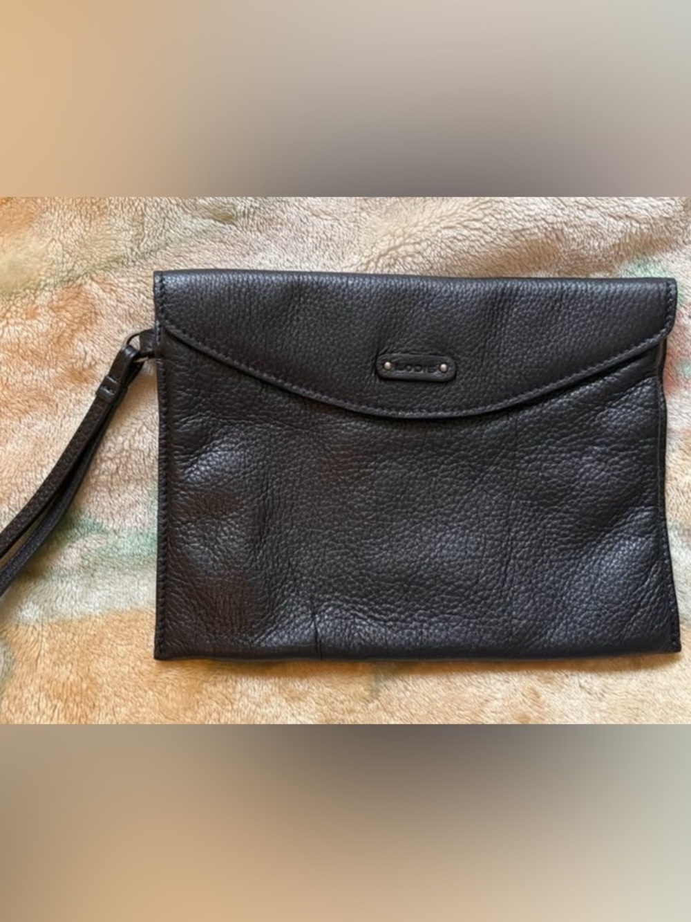 Lodis Black Pebbled Leather Wristlet Clutch